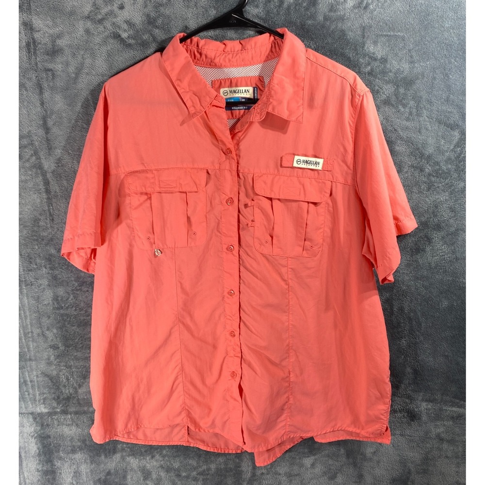Magellan Shirt Womens 1X Pink Coral Gear Sort Sleeve Fishing Outdoor Vented Wick